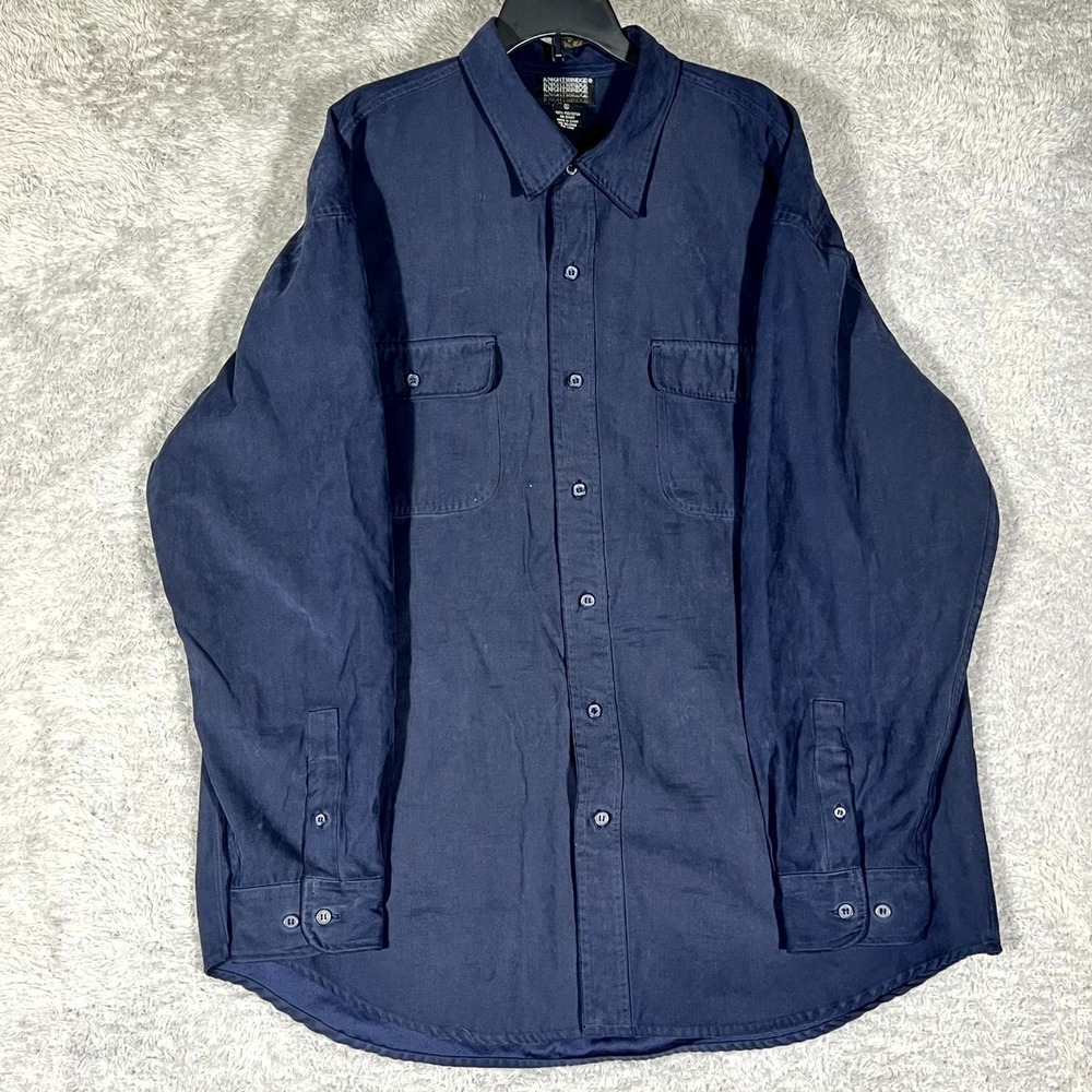 Knightsbridge Shirt Mens XL Blue Round Hem Pleated Back Long Sleeve Button Up